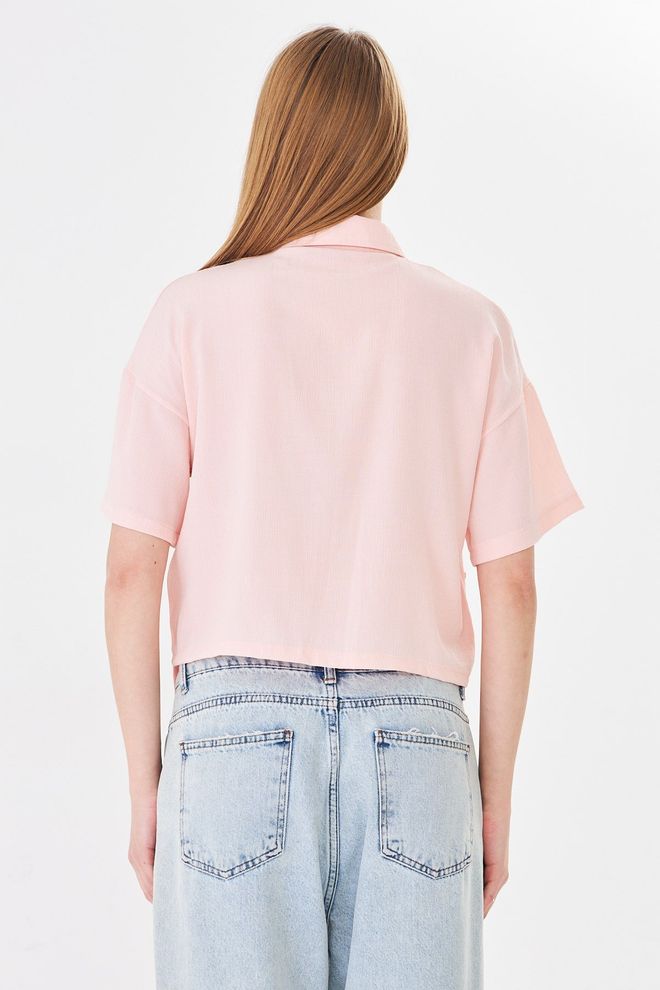 Sortie Collection Pink Blouse – Casual Cute Cropped Letter Print Polo Wholesale Clothing Lounge