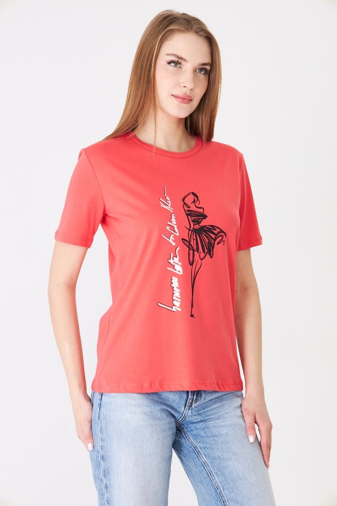 Sortie Collection Rdeča Ležerno Ulična Oblačila Ljubek Majica S Kratkimi Rokavi Oblačila na debelo Ležerno