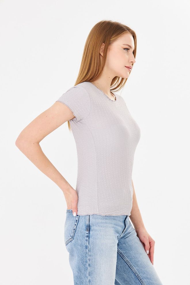 Sortie Collection Watermelon Sleeve Ruffle Textured Fit Basic Tshirt Grey Wholesale Clothing 5