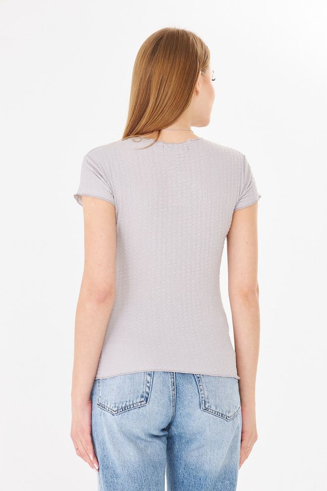 Sortie Collection Watermelon Sleeve Ruffle Textured Fit Basic Tshirt Grey Wholesale Clothing 2