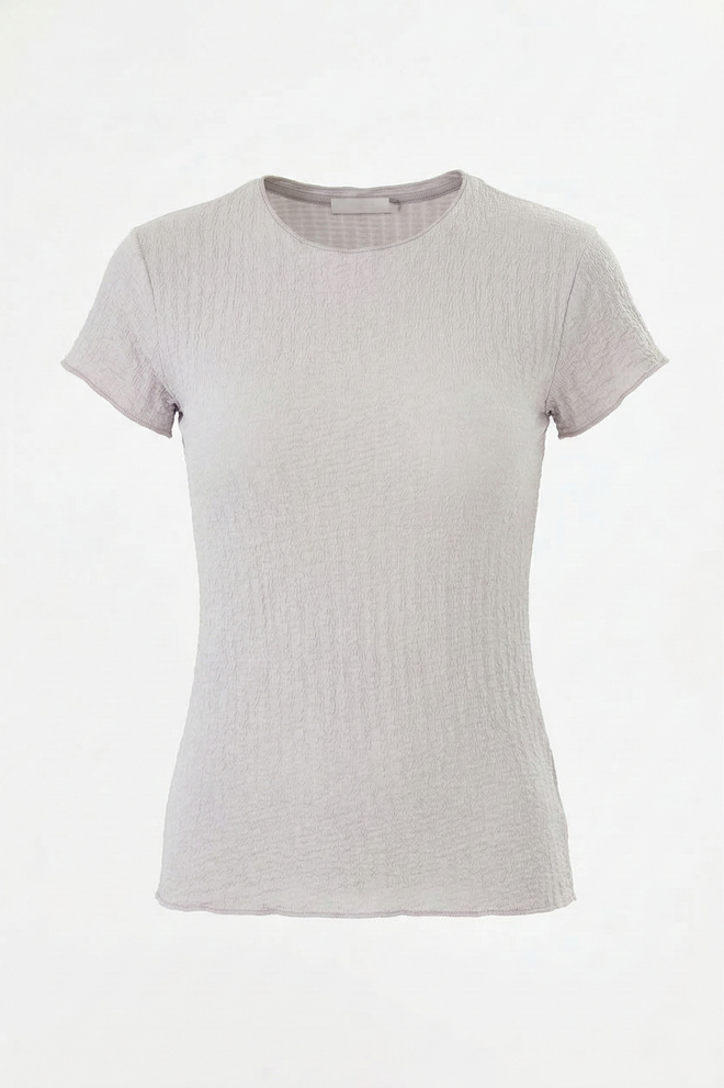 Sortie Collection Basic T shirt Met Ruches En Getextureerde Pasvorm Met Watermeloenmouwen Grijs Groothandel Kleding 0