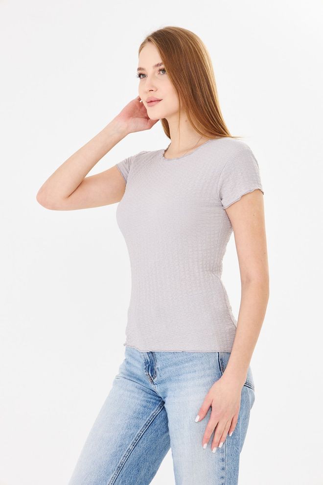 Sortie Collection Watermelon Sleeve Ruffle Textured Fit Basic Tshirt Grey Wholesale Clothing 6