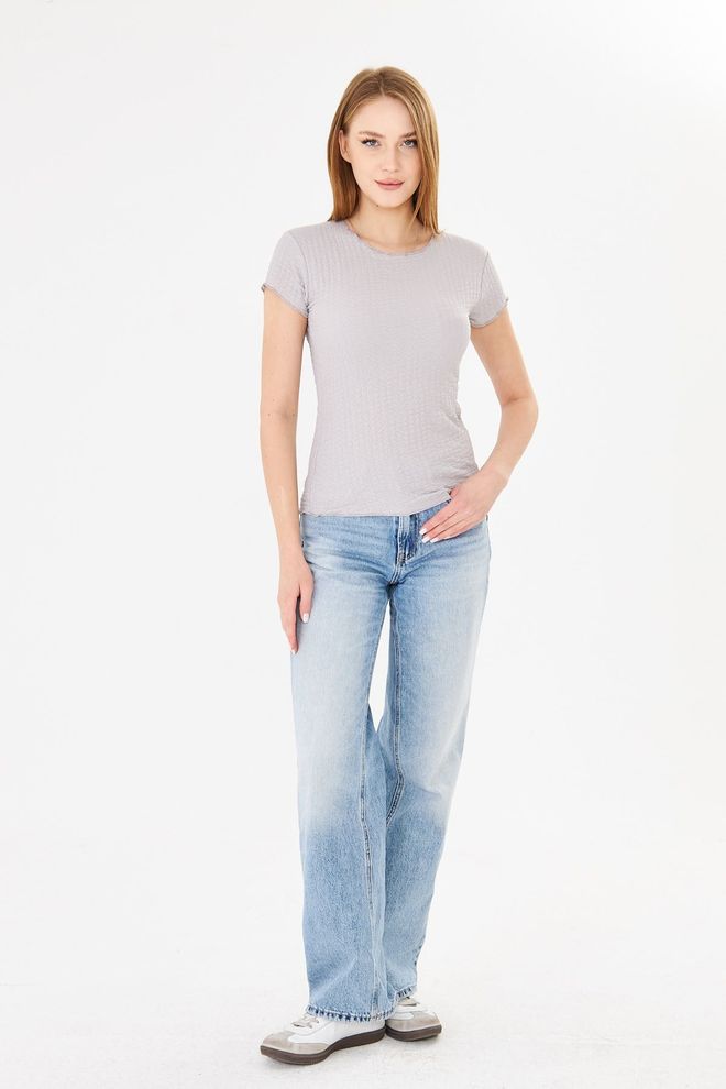 Sortie Collection Watermelon Sleeve Ruffle Textured Fit Basic Tshirt Grey Wholesale Clothing 7