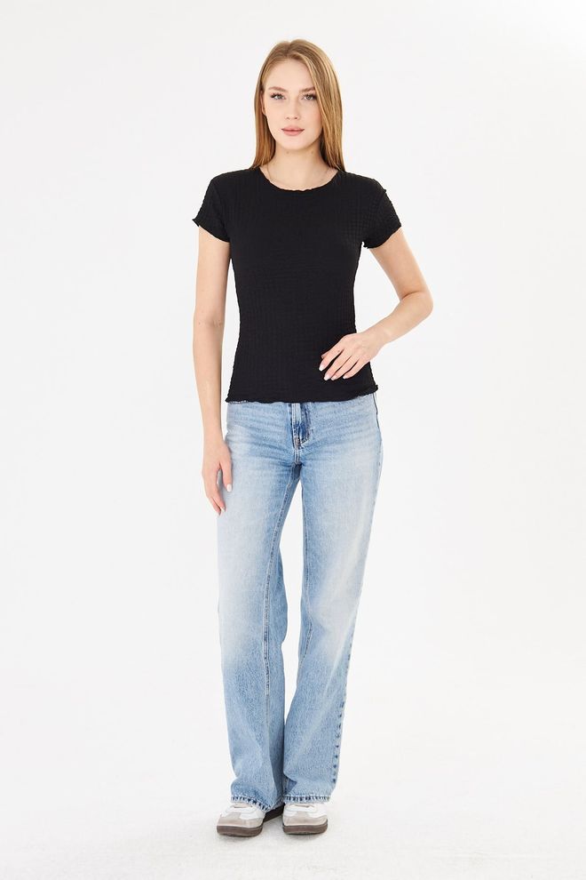 Sortie Collection Watermelon Sleeve Ruffle Textured Fit Basic Tshirt Black Wholesale Clothing 4