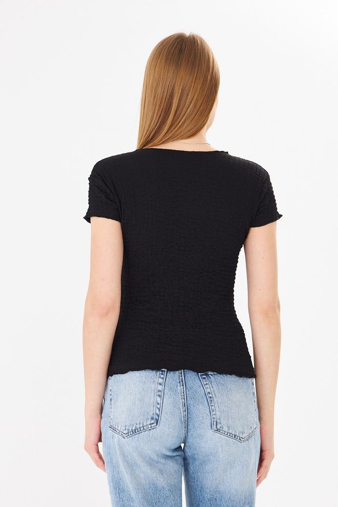 Sortie Collection Watermelon Sleeve Ruffle Textured Fit Basic Tshirt Black Wholesale Clothing 2