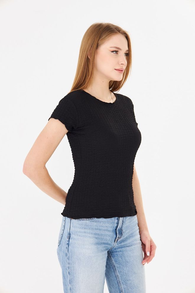 Sortie Collection Watermelon Sleeve Ruffle Textured Fit Basic Tshirt Black Wholesale Clothing 5