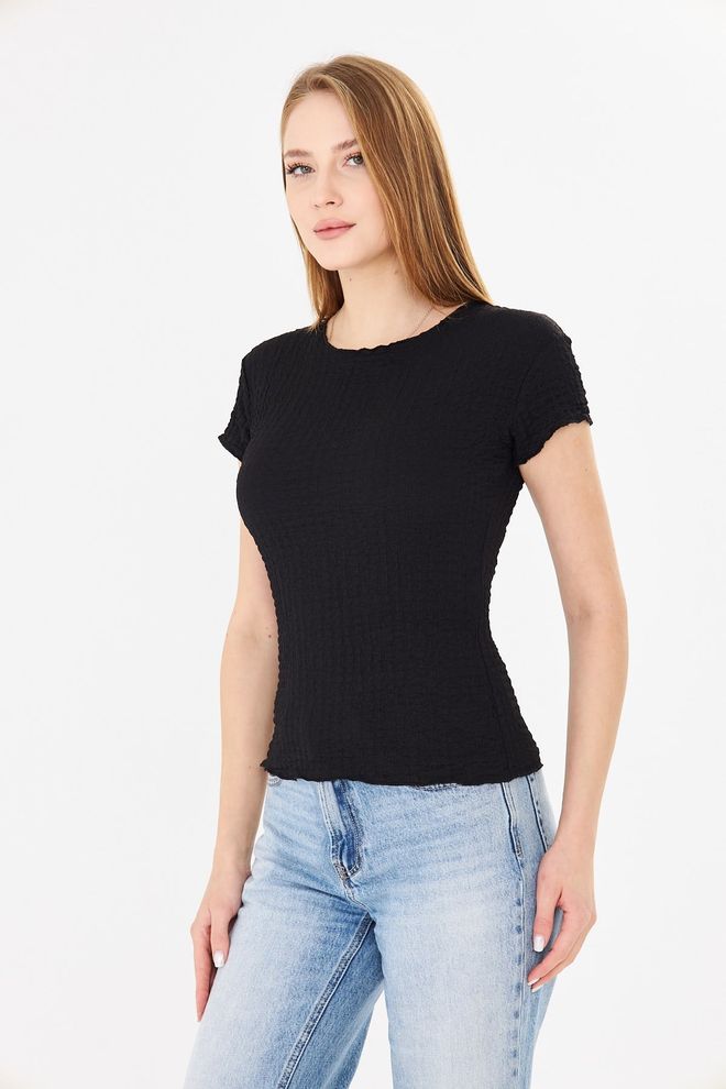 Sortie Collection Watermelon Sleeve Ruffle Textured Fit Basic Tshirt Black Wholesale Clothing 6