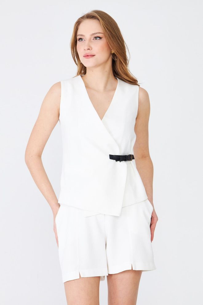 Sortie Collection White Elegant Formal Vest Regular Fit Buckle Closure Wholesale Clothing Formal