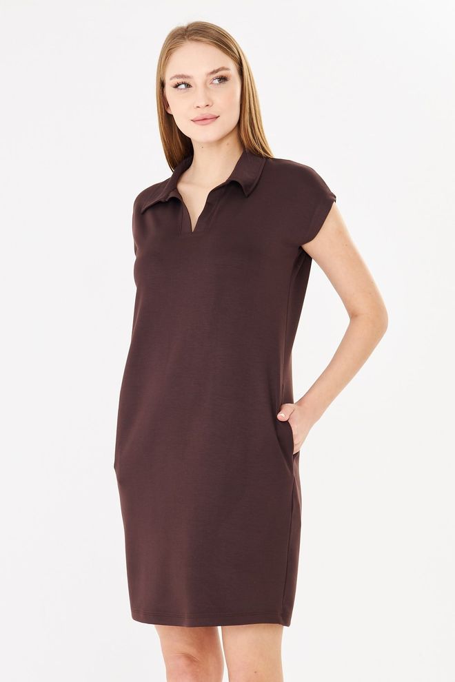 Sortie Collection Brown Casual Preppy Sport Shirt Dress Wholesale Clothing 5