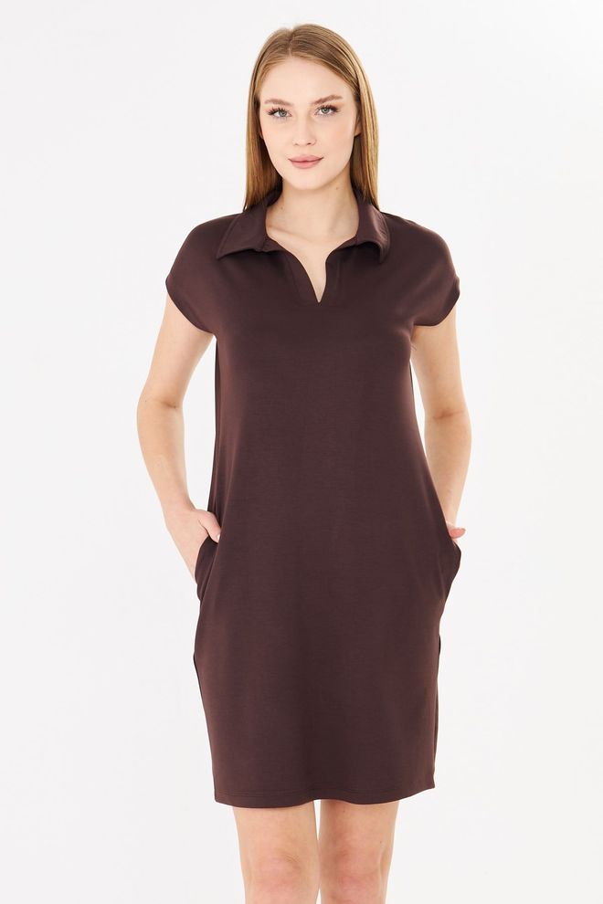 Sortie Collection Brown Casual Preppy Sport Shirt Dress Wholesale Clothing Spring