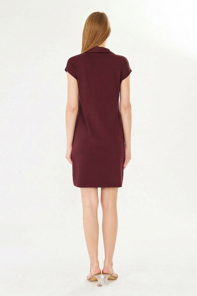 Sortie Collection Claret Red Dress Casual Preppy Shirt Knee Length Wholesale Clothing 1