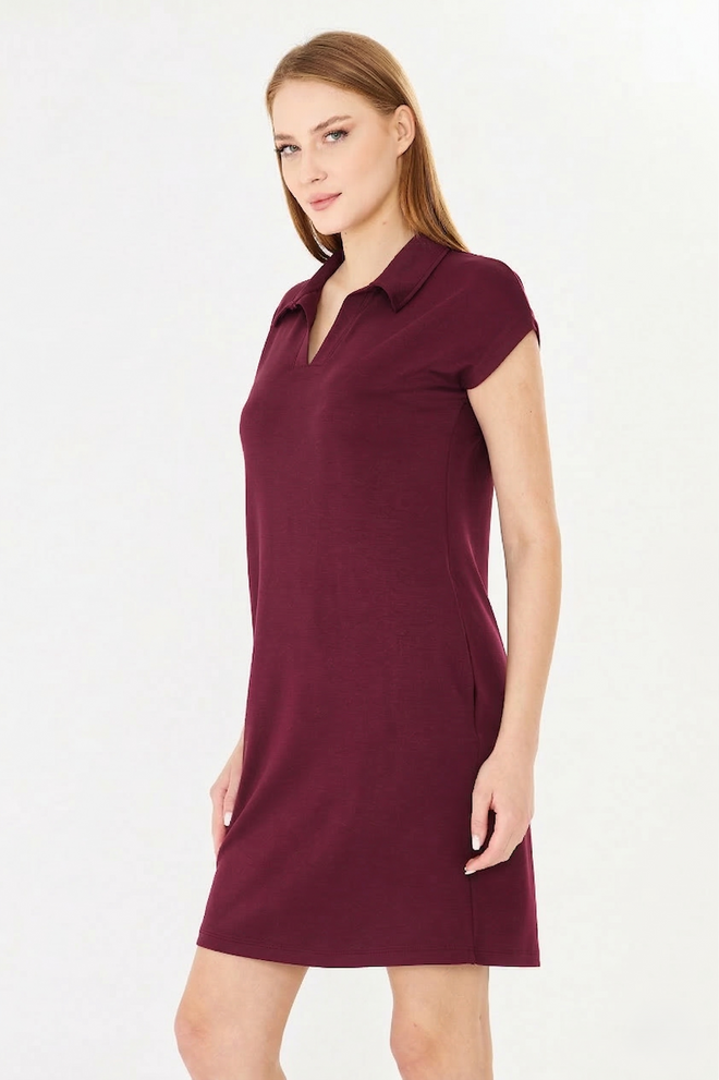 Sortie Collection Claret Red Dress Casual Preppy Shirt Knee Length Wholesale Clothing Preppy
