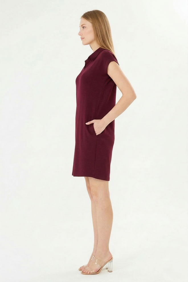 Sortie Collection Claret Red Dress Casual Preppy Shirt Knee Length Wholesale Clothing 5