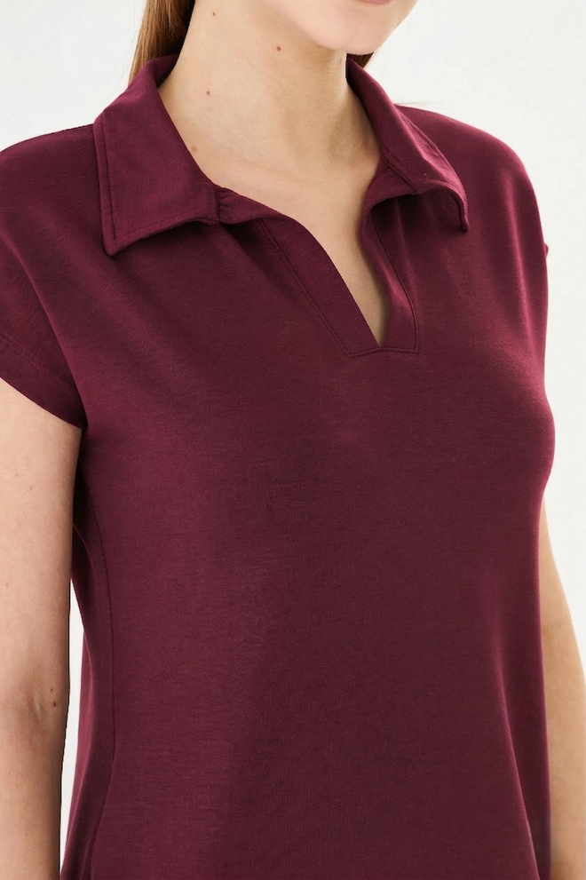 Sortie Collection Claret Red Dress Casual Preppy Shirt Knee Length Wholesale Clothing Lounge