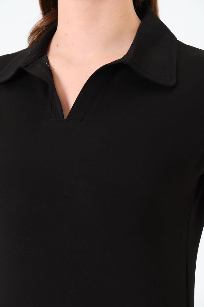 Sortie Collection Black Shirt Mini Dress With Polo Neck & Cap Sleeves Wholesale Clothing Lounge