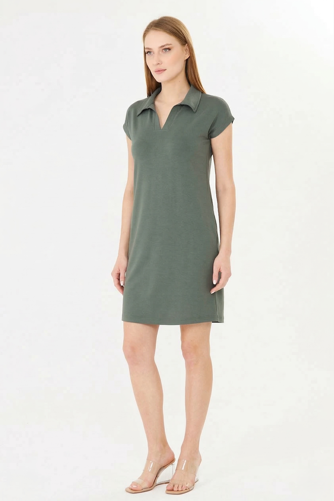 Sortie Collection Casual Fit Modal Dress Khaki With Polo Collar Pockets Wholesale Clothing 3