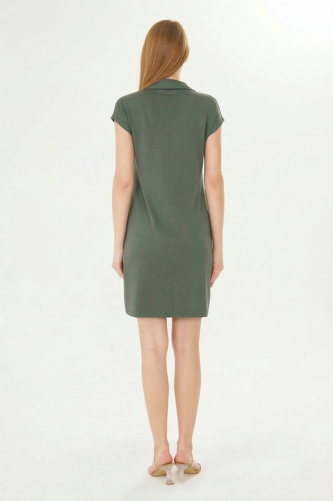 Sortie Collection Casual Fit Modal Dress Khaki With Polo Collar Pockets Wholesale Clothing 1