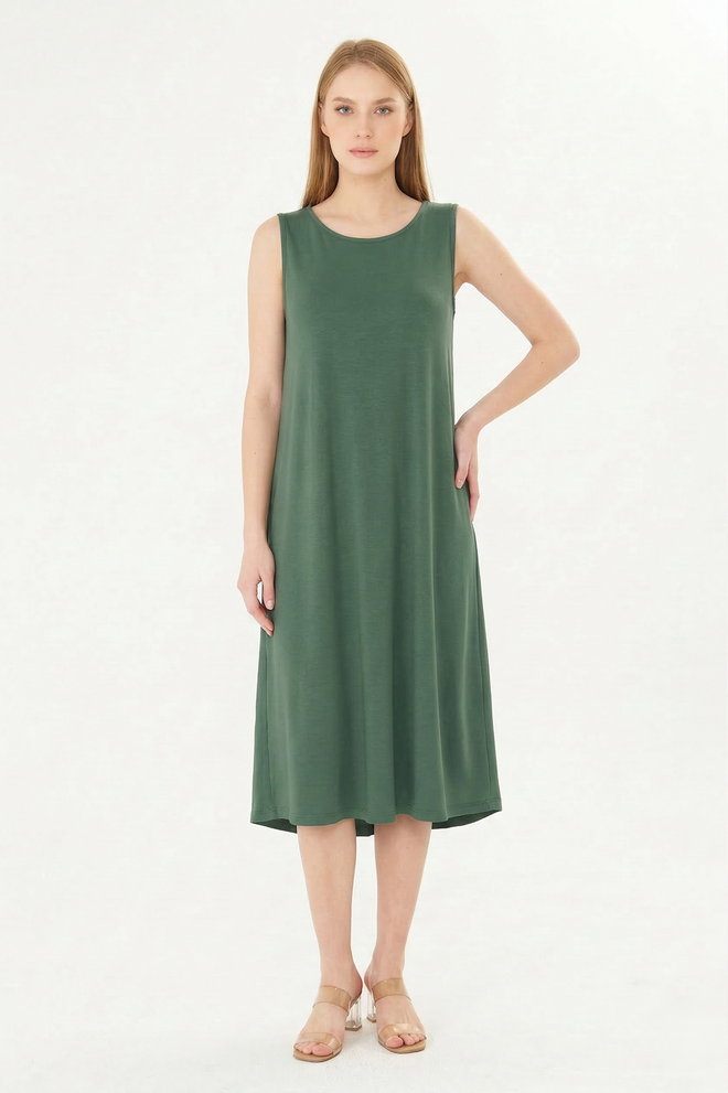 Sortie Collection Green Smock Dress Sleeveless Midi With Cap Sleeve Wholesale Clothing Summer