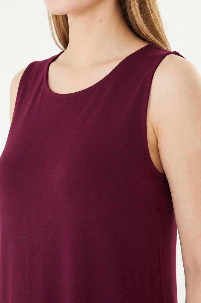 Sortie Collection Claret Red A Line Midi Dress Sleeveless Round Neck Wholesale Clothing Lounge