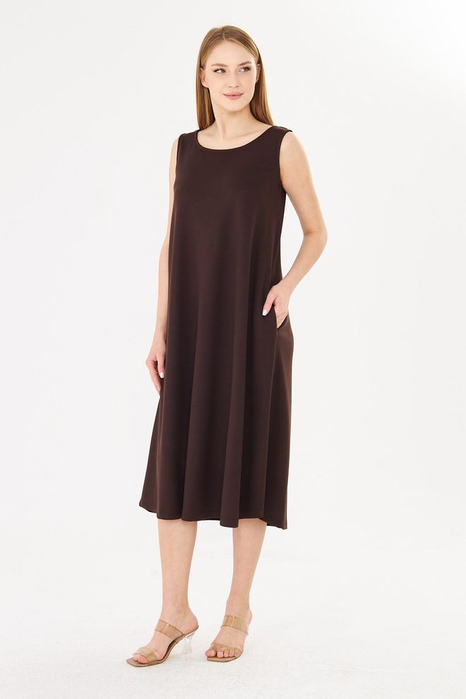 Sortie Collection Brown A Line Midi Dress With Cap Sleeves Wholesale Clothing Formal