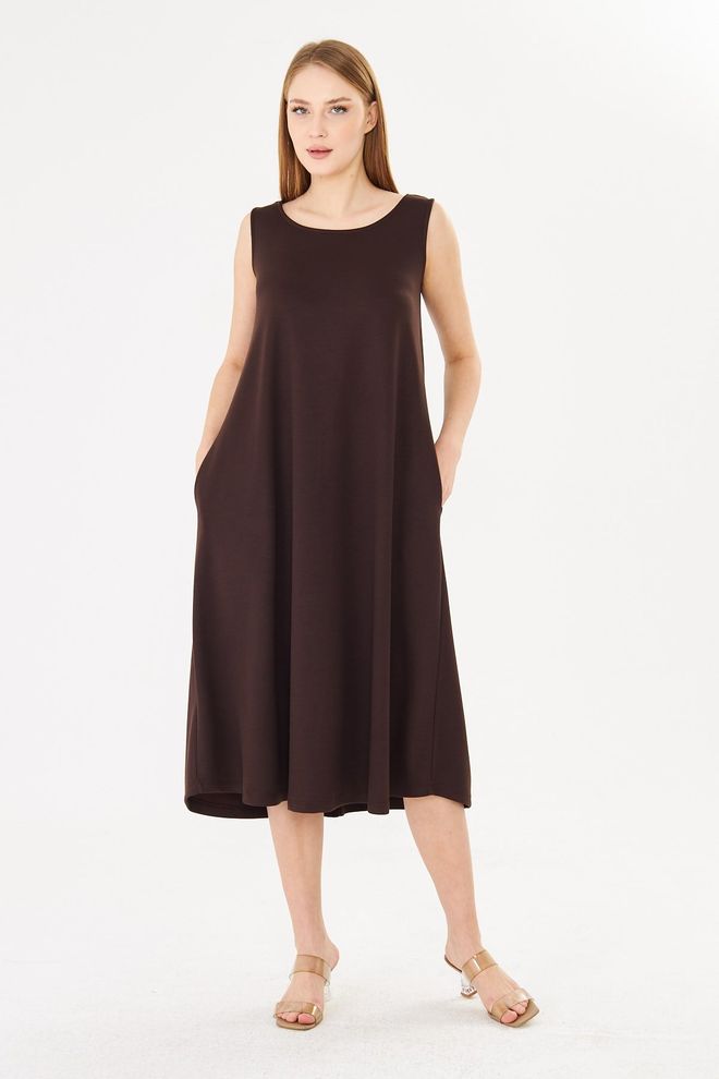 Sortie Collection Brown A Line Midi Dress With Cap Sleeves Wholesale Clothing Spring