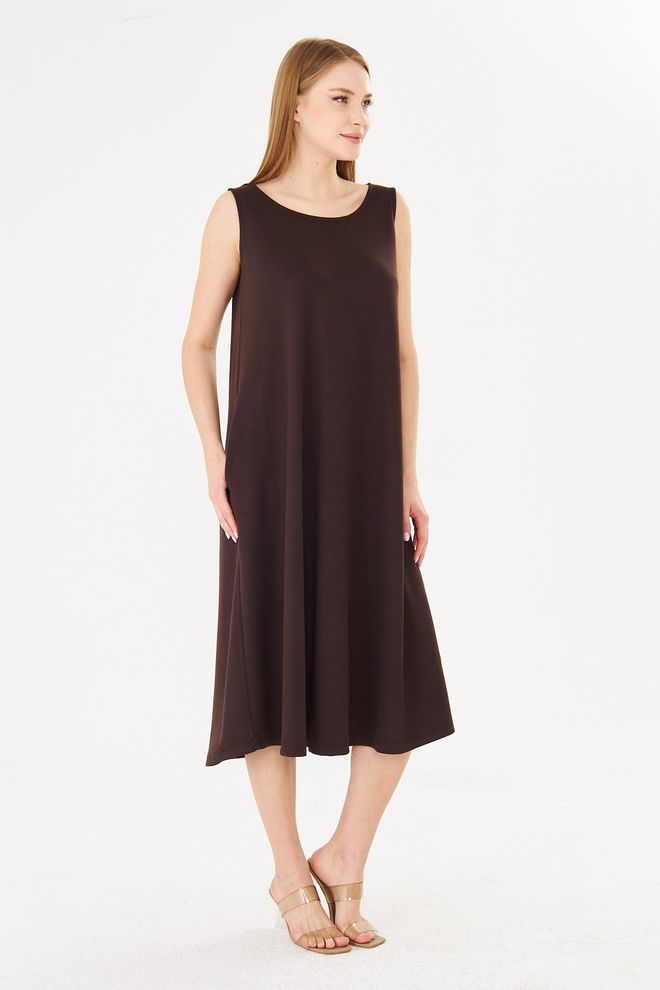 Sortie Collection Brown A Line Midi Dress With Cap Sleeves Wholesale Clothing 5
