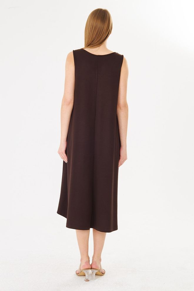 Sortie Collection Brown A Line Midi Dress With Cap Sleeves Wholesale Clothing 1