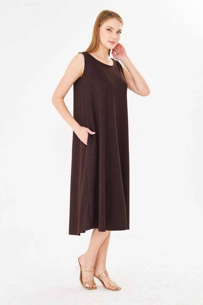 Sortie Collection Brown A Line Midi Dress With Cap Sleeves Wholesale Clothing Work