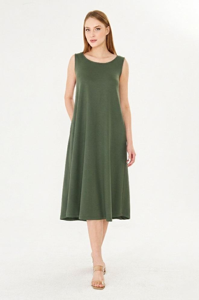 Sortie Collection Green Smock Dress Sleeveless Midi With Cap Sleeve Wholesale Clothing 5