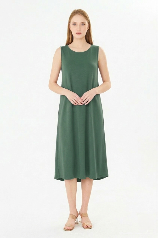 Sortie Collection Green Smock Dress Sleeveless Midi With Cap Sleeve Wholesale Clothing Lounge