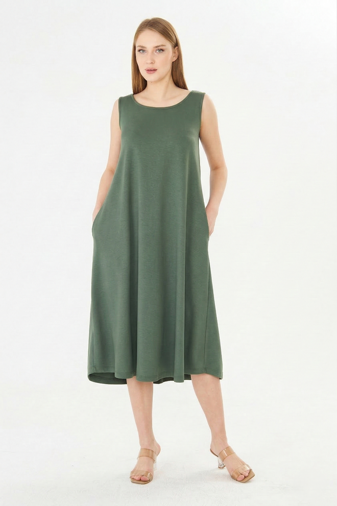 Sortie Collection Green Smock Dress Sleeveless Midi With Cap Sleeve Wholesale Clothing Spring