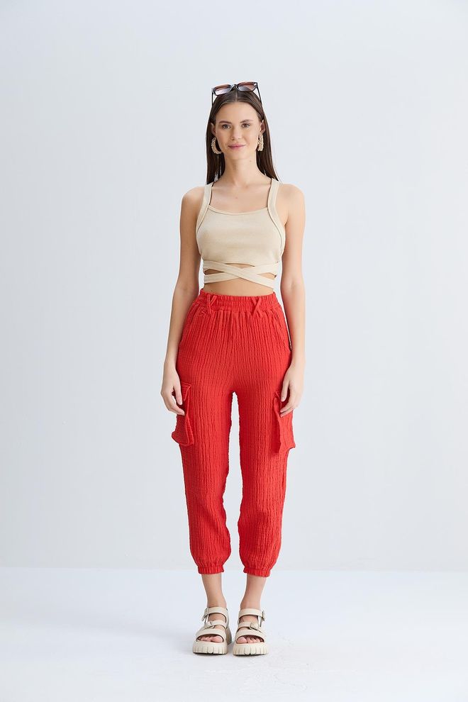 Sortie Collection Панталон Seersucker С Карго Джобове Нар Дрехи на едро Небрежен