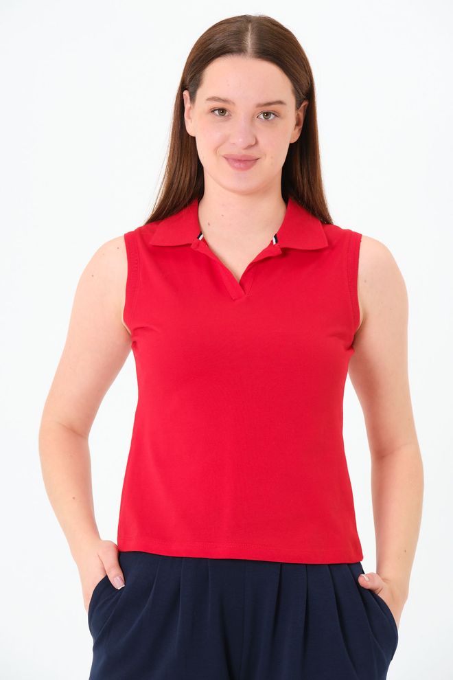 Sortie Collection Γυναικεία Μπλούζα Basic Χωρίς Μανίκια Με Λαιμό Polo Κόκκινο Μπλουζάκι Χονδρικό εμπόριο ενδυμάτων Casual