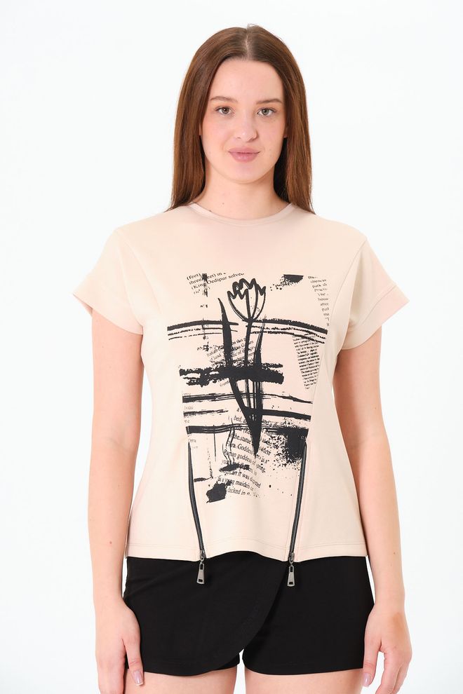 Sortie Collection T Shirt Beige Décontracté Avec Imprimé À Lettres Vêtements en gros Streetwear