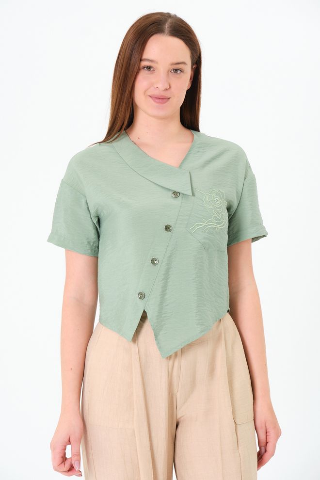 Sortie Collection Chemise Verte Décontractée Élégante Vintage Vêtements en gros Décontracté