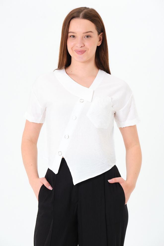 Sortie Collection Chemise Blanche Col V Décontractée Élégante Vêtements en gros Décontracté