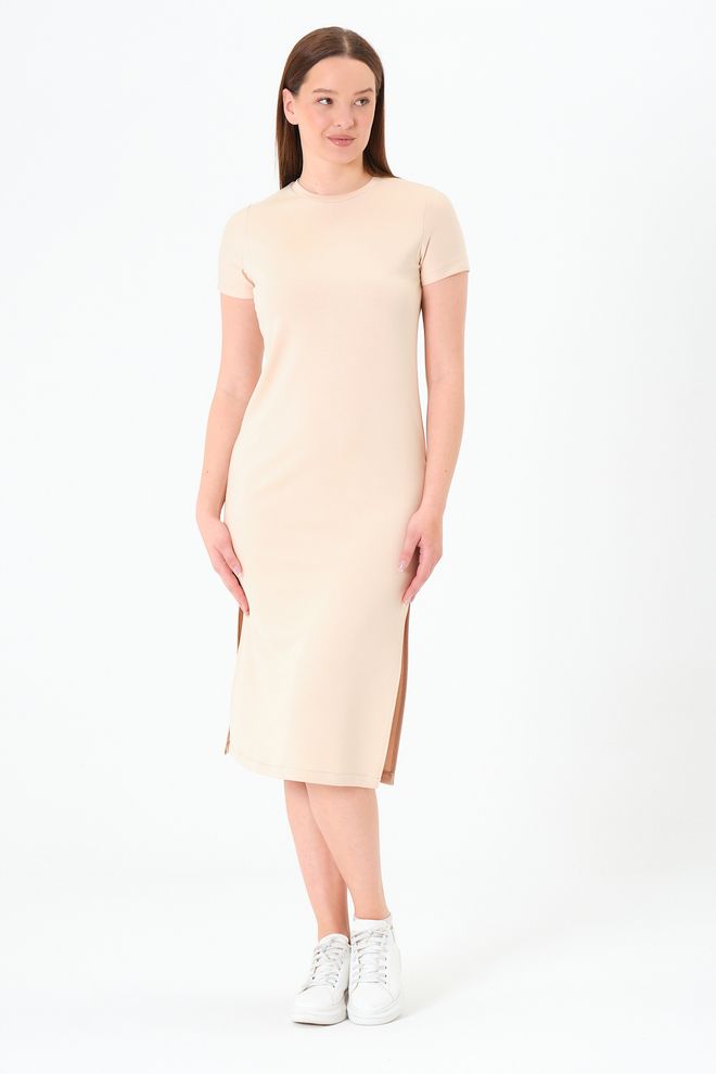 Sortie Collection Vestido Beige Casual Modesto Deportivo Ajustado Midi Ropa al por mayor Casual