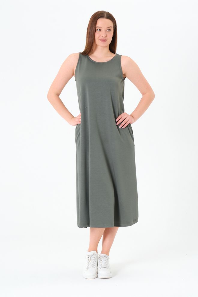 Sortie Collection Robe Débardeur Verte Décontractée Sport Avec Mancherons Vêtements en gros Décontracté