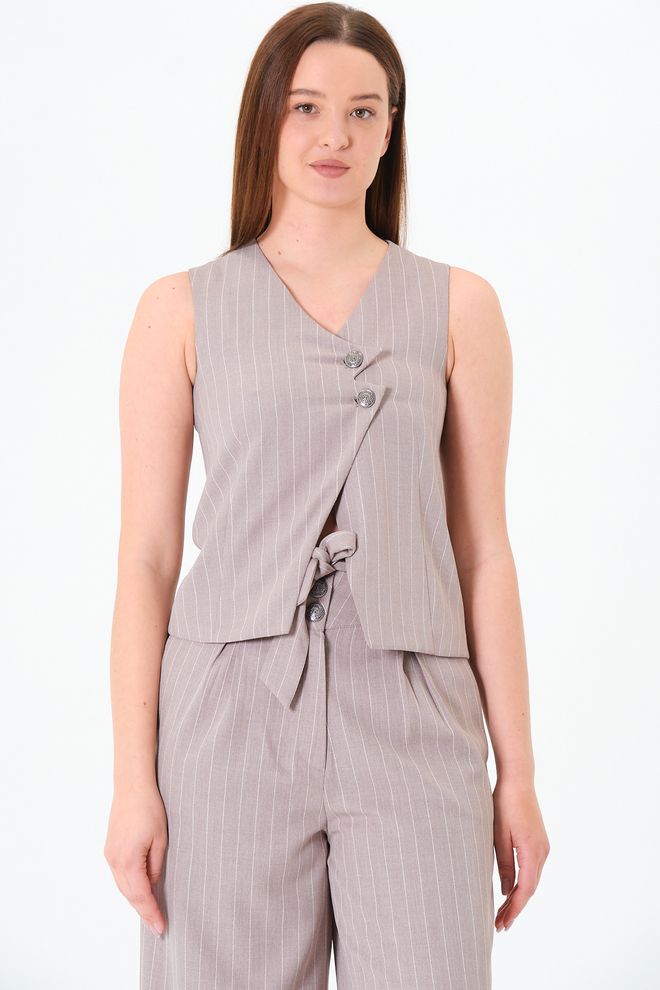Sortie Collection Beige Gestreepte Formele Vest Voor Werk & Feest Groothandel Kleding Casual