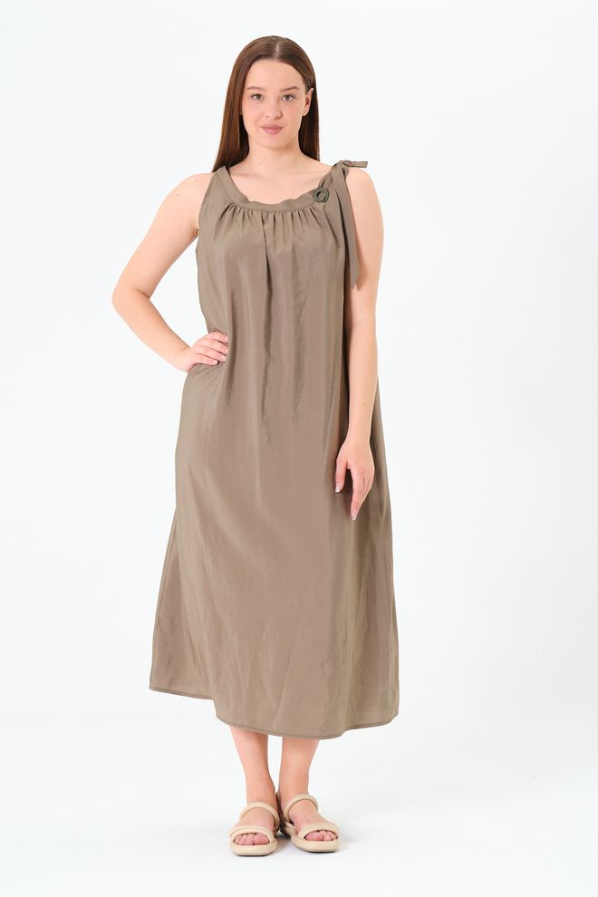 Sortie Collection Φόρεμα Slip Χακί Με Τετράγωνο Λαιμό Και Πολύ Κοντά Μανίκια Χονδρικό εμπόριο ενδυμάτων Casual