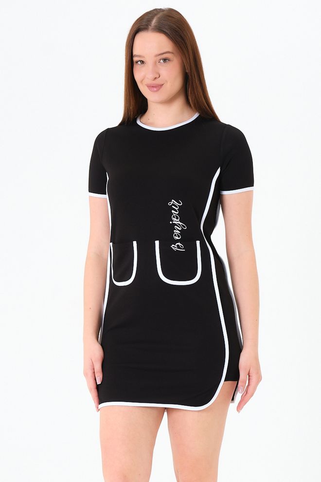 Sortie Collection Μαύρο Casual Αθλητικό Shift Φόρεμα Με Letter Print Χονδρικό εμπόριο ενδυμάτων Casual