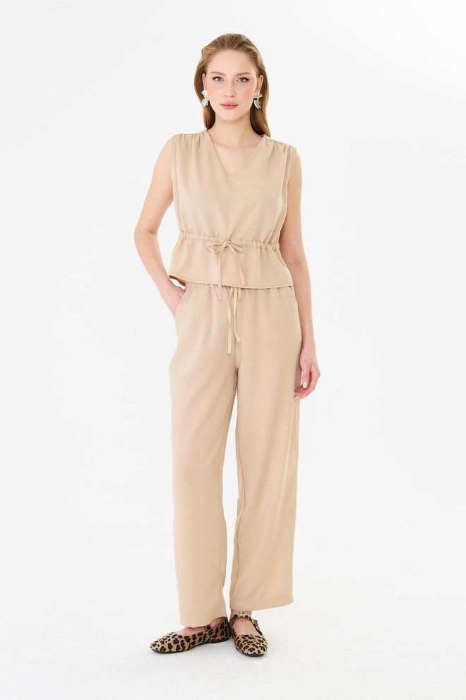 Sortie Collection Beige Casual Elegant Modest Pants Wholesale Clothing Lounge