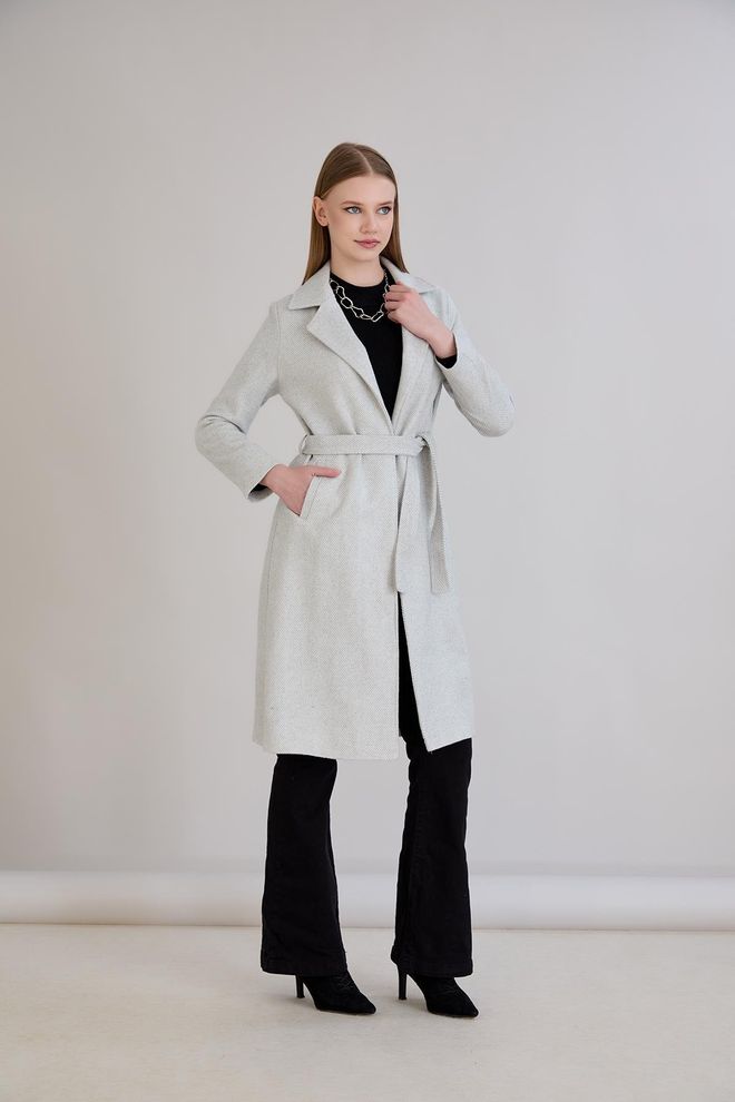 Sortie Collection Ецру Елегантан Дуги Капут Слим Фит Велепродаја одеће Неформалан