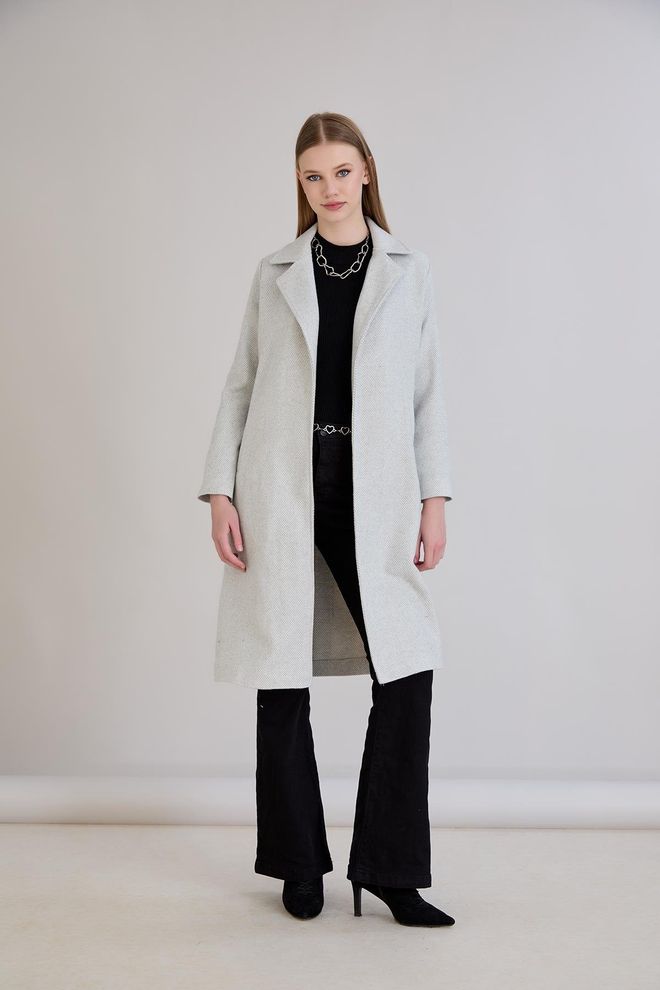 Sortie Collection Ecru Elegant Slim Fit Long Coat Wholesale Clothing 1