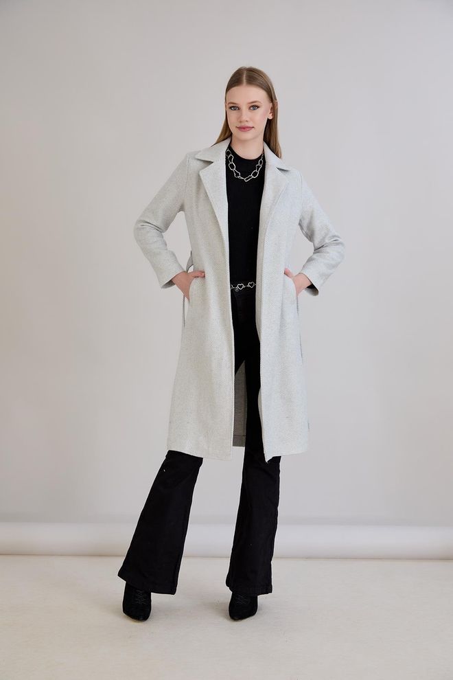 Sortie Collection Ecru Elegant Slim Fit Long Coat Wholesale Clothing Work