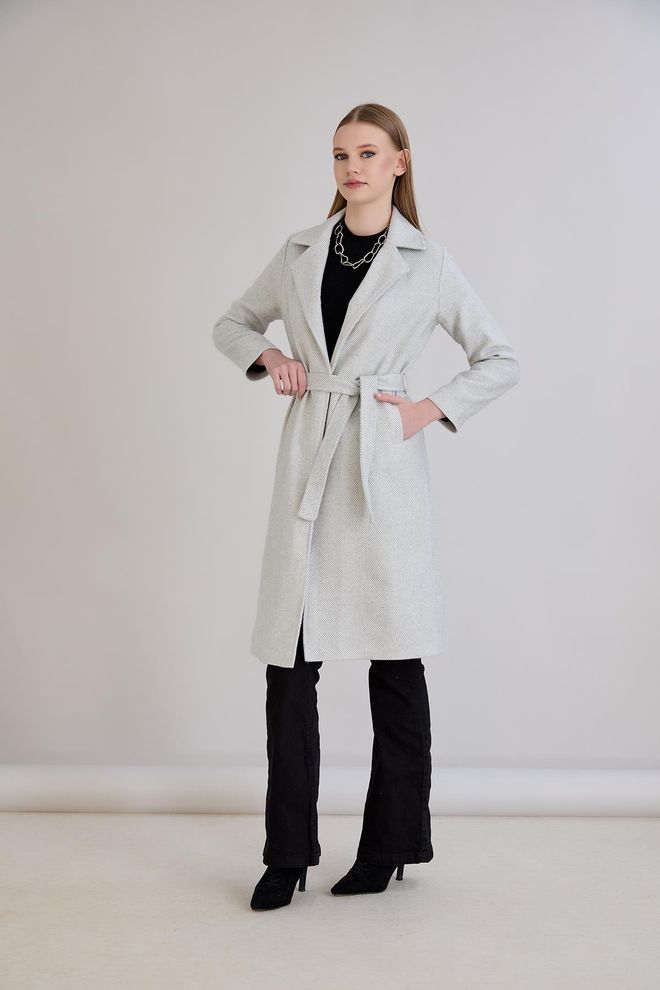 Sortie Collection Ecru Elegant Slim Fit Long Coat Wholesale Clothing 5