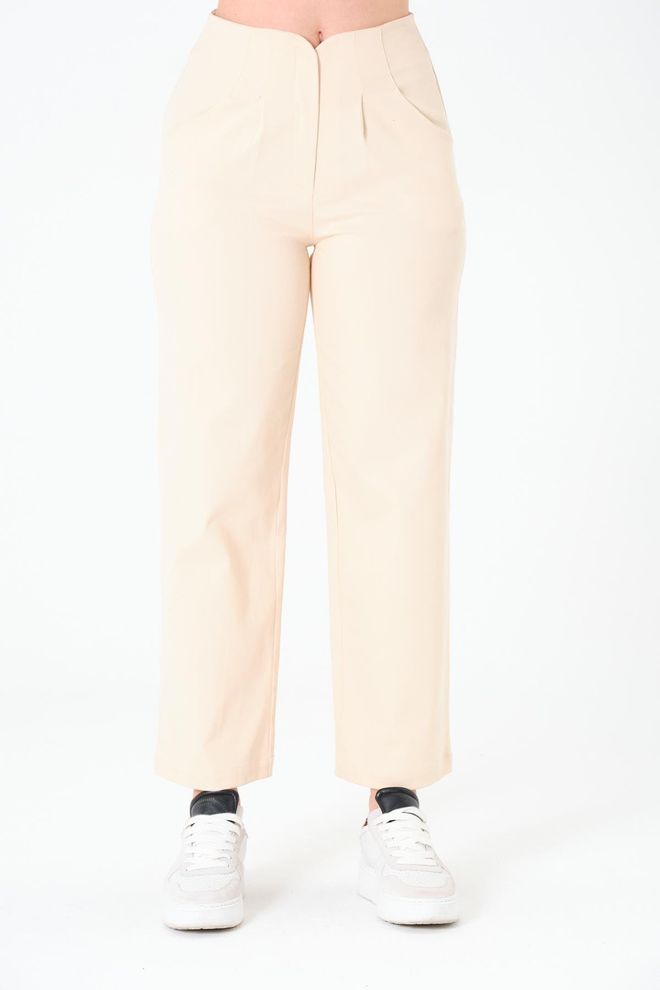 Sortie Collection Pantalón Beige Mom Cintura Alta Pierna Recta Ropa al por mayor Casual
