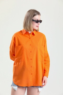 Ένα μοντέλο χονδρικής πώλησης ρούχων φοράει SLA10052 - Cotton Flam Shirt, τούρκικο Πουκάμισο χονδρικής πώλησης από Slash