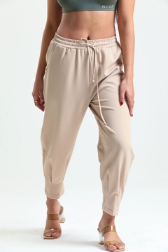 Bir model, Slash toptan giyim markasının SLA10007 - Elastic Waist Pleated Trousers toptan Pantolon ürününü sergiliyor.