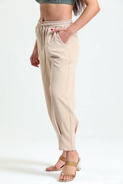 Модел на дрехи на едро носи SLA10007 - Elastic Waist Pleated Trousers, турски едро Панталони на Slash